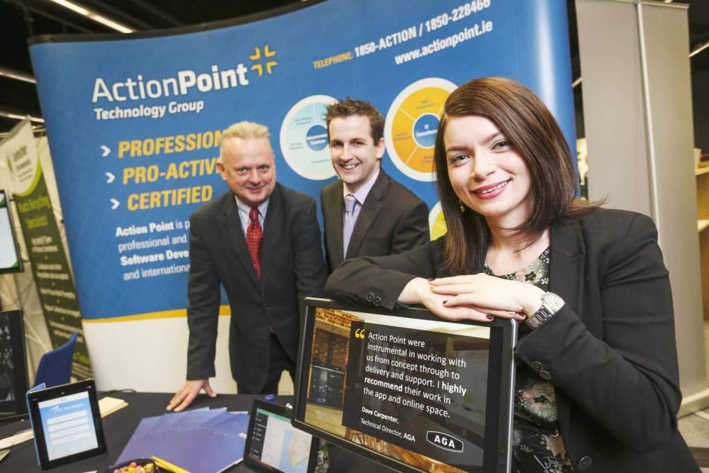 Members of the ActionPoint team at the SFA Business Showcase: Pearse McCarthy, Business Development Manager (Custom Software), John Savage, Technical Director, Miriam O'Brien, Marketing Manager